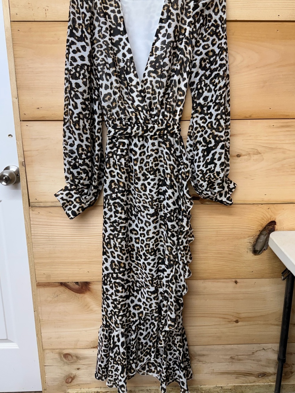 Shoe Dazzle Leopard Print Wrap Maxi Dress - Cream & Brown